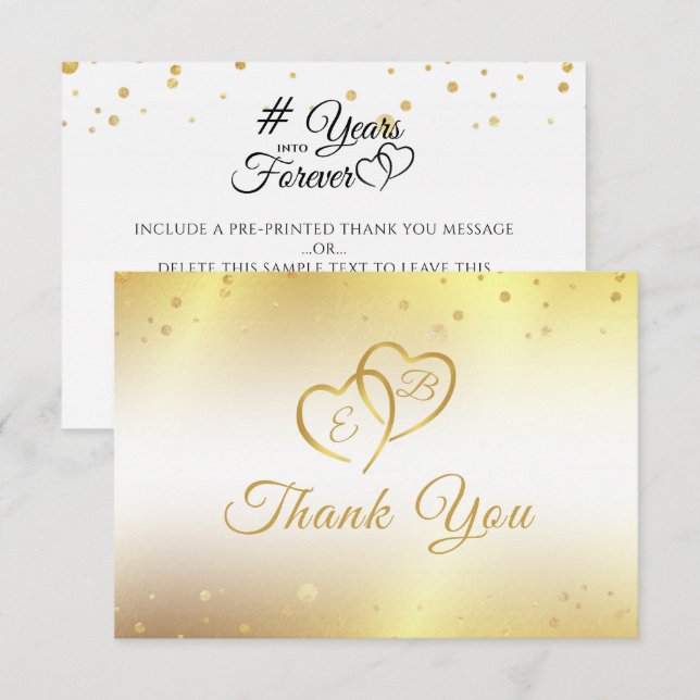 Carte De Remerciements Monogramme Anniversaire Cœur en Or Des Années Pour (Devant / Derrière)