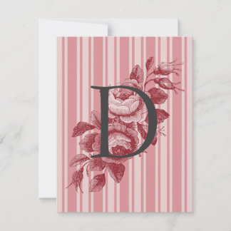 Carte De Remerciements Monogramme avec roses et rayures