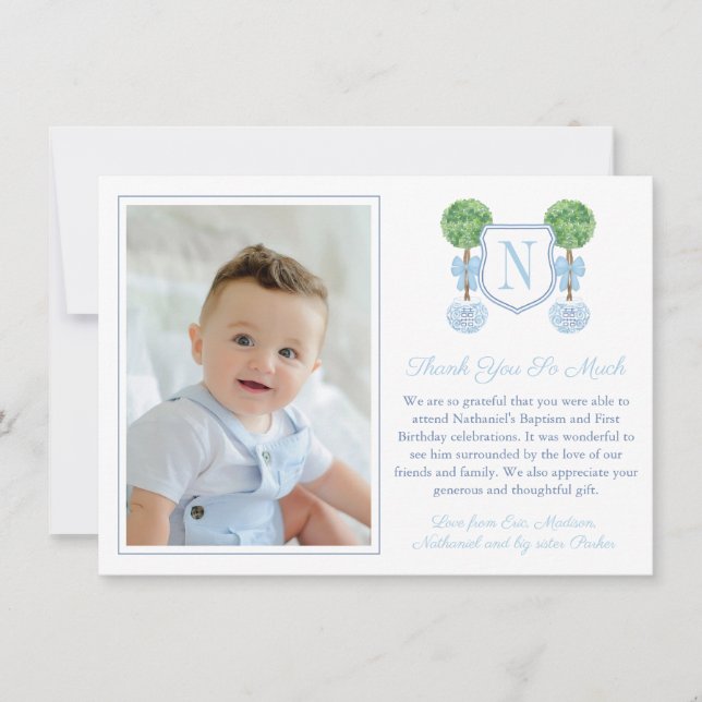 Carte De Remerciements Monogramme Baby Boy Anniversaire Christening Photo (Devant)