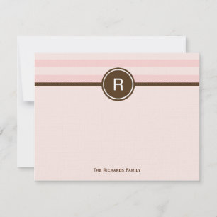 Carte de remerciements Monogramme - Bandes roses