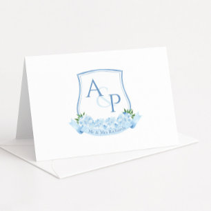 Carte De Remerciements Monogramme Bleu Et Blanc Mariage Botanique Crest