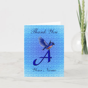 Carte De Remerciements Monogramme Bluebird Initiale A Personnalisé