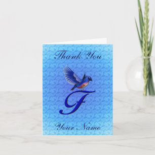 Carte De Remerciements Monogramme Bluebird Initiale F Personnalisé