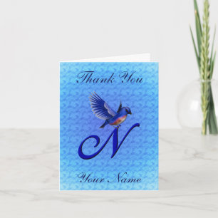 Carte De Remerciements Monogramme Bluebird Initiale N Personnalisé
