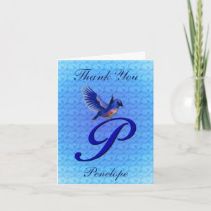 Carte De Remerciements Monogramme Bluebird Initiale P Personnalisé