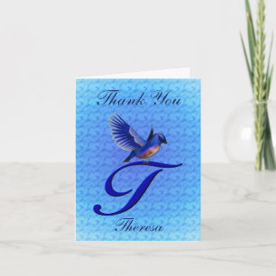 Carte De Remerciements Monogramme Bluebird Initiale T Personnalisé