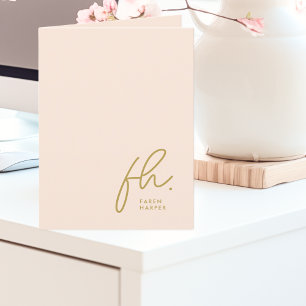 Carte De Remerciements Monogramme Blush Moderne Chic Gold Script Social