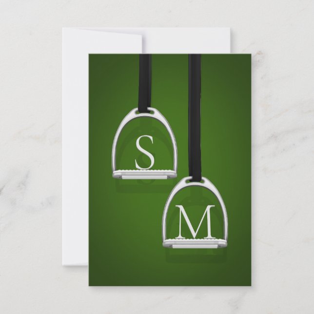 Carte De Remerciements Monogramme Chasseur de fer à sirop vert équestre (Devant)
