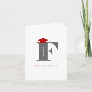 Carte De Remerciements Monogramme classique F Graduation Cap Photo Modern