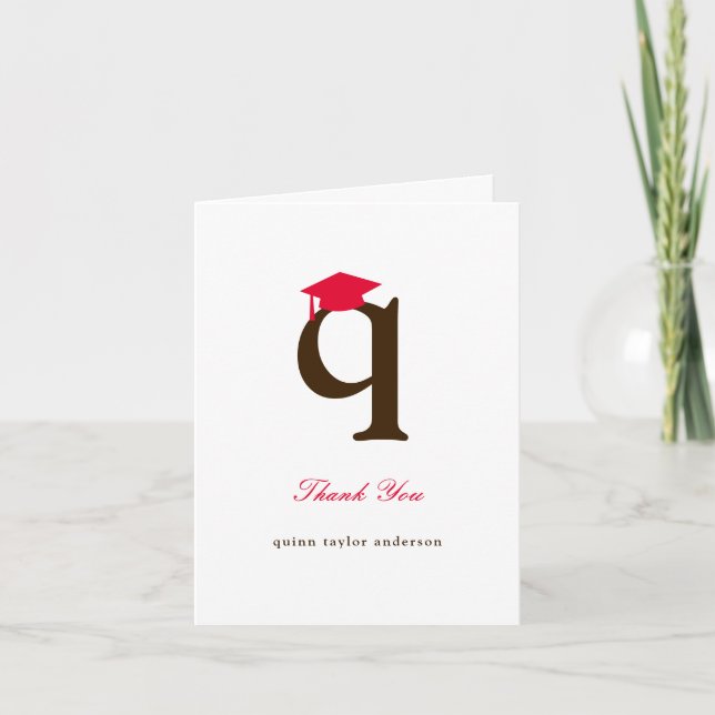 Carte De Remerciements Monogramme classique Q Graduation Cap Photo modern (Devant)