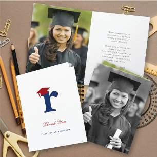 Carte De Remerciements Monogramme classique R Graduation Cap Photo modern