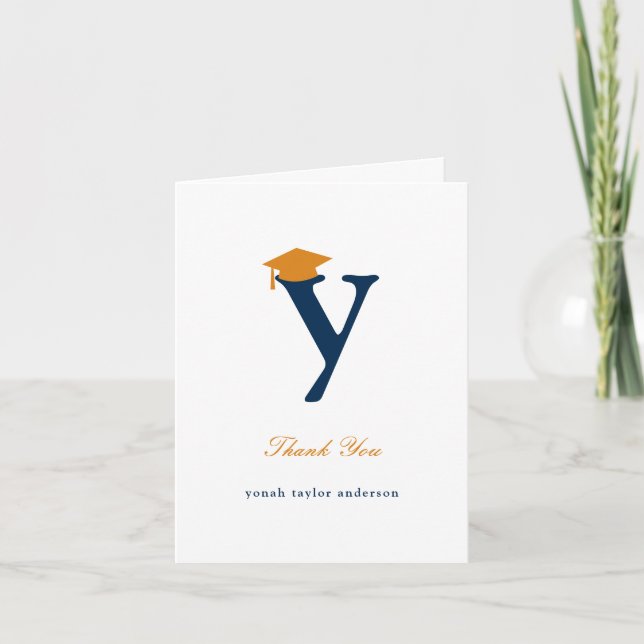 Carte De Remerciements Monogramme classique Y Graduation Cap Photo modern (Devant)