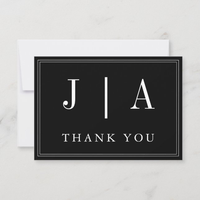 Carte De Remerciements Monogramme Couple Nom Moderne Simple Noir Et Blanc (Devant)