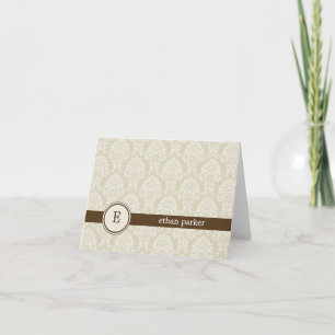 Carte de remerciements Monogramme Damask - Brown