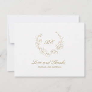 Carte De Remerciements Monogramme de couronne d'or Photo Mariage élégant