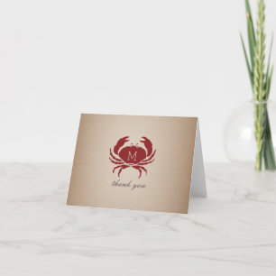 Carte De Remerciements Monogramme de crabe rustique Carburant Inspiré Mer