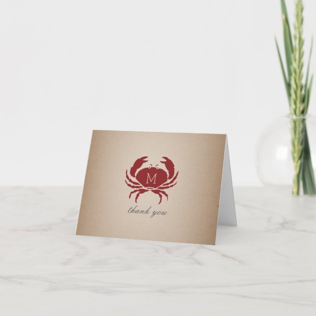 Carte De Remerciements Monogramme de crabe rustique Carburant Inspiré Mer (Devant)
