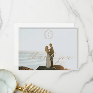 Carte De Remerciements Monogramme de crête beige vintage Photo Mariage