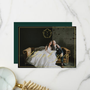 Carte De Remerciements Monogramme de crête d'or vintage Mariage Photo Eme