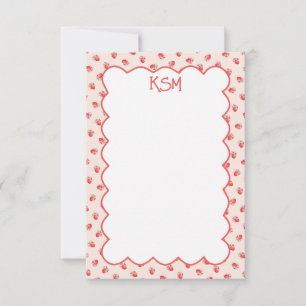 Carte De Remerciements Monogramme de fraise Coquette