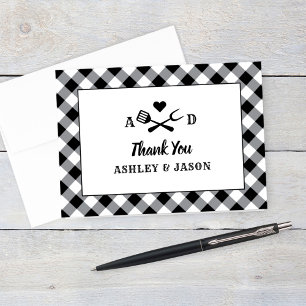 Carte De Remerciements Monogramme de Mariage de barbecue plaqué En vichy 