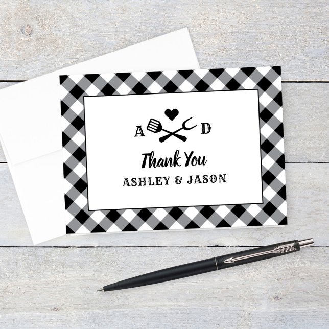 Carte De Remerciements Monogramme de Mariage de barbecue plaqué En vichy  (Créateur téléchargé)