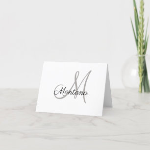 Carte De Remerciements Monogramme Élégant Moderne Simple Fille Noir Blanc