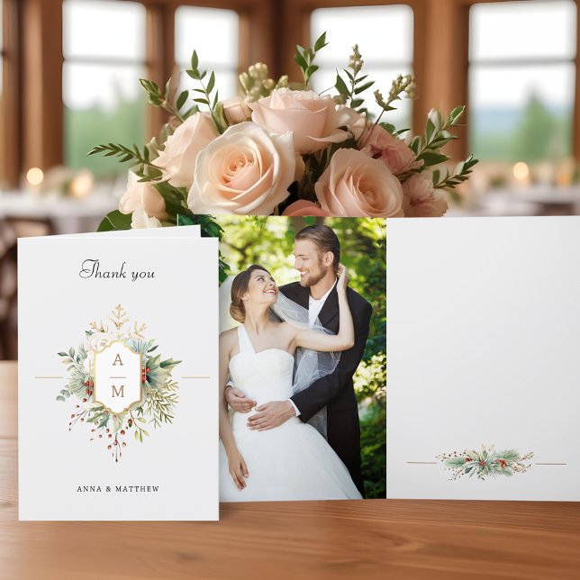 Carte De Remerciements Monogramme floral de Noël tout simplement élégant (Créateur téléchargé)