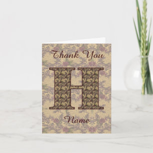 Carte De Remerciements Monogramme Initial H Élégant Floral Vintage 