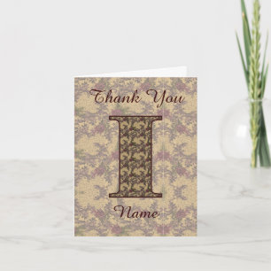 Carte De Remerciements Monogramme Initial I Élégant Floral Vintage 