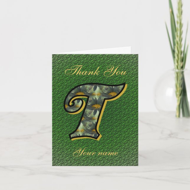 Carte De Remerciements Monogramme Initial T Fleurs Art Personnalisé (Devant)