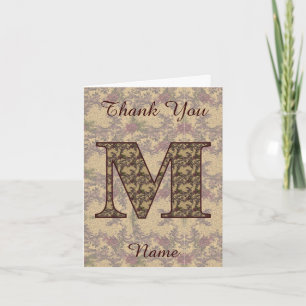 Carte De Remerciements Monogramme Initiale M Élégant Floral Vintage 