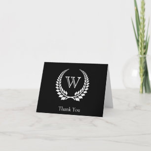 Carte De Remerciements Monogramme Laurel Noir/Blanc