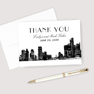 Carte De Remerciements Monogramme Mariage Art déco de Detroit Skyline