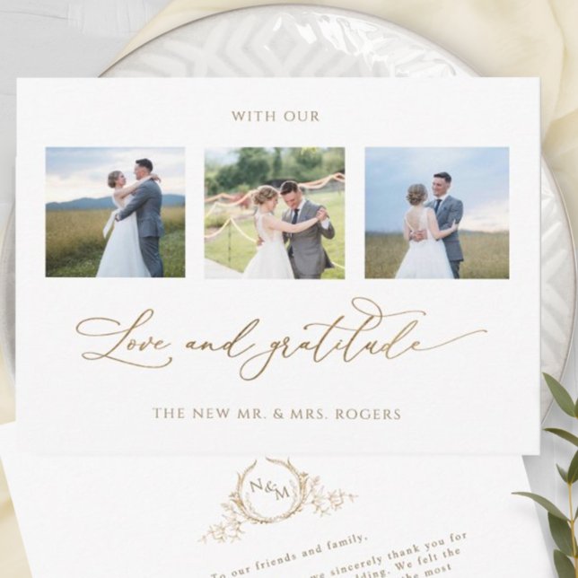Carte De Remerciements Monogramme Mariage Avec amour et Gratitude Photo (Créateur téléchargé)