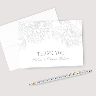 Carte De Remerciements Monogramme Mariage de pivoine florale d'argent