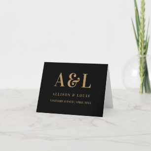 Carte De Remerciements Monogramme mariage minimaliste Black Gold