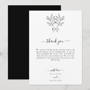 Carte De Remerciements Monogramme minimaliste botanique rustique Mariage