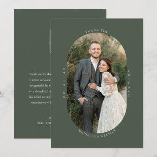 Carte De Remerciements Monogramme minimaliste Moss Mariage vert photo