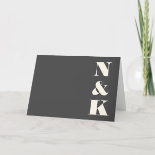 Carte De Remerciements Monogramme moderne minimaliste Mariage noir et bla