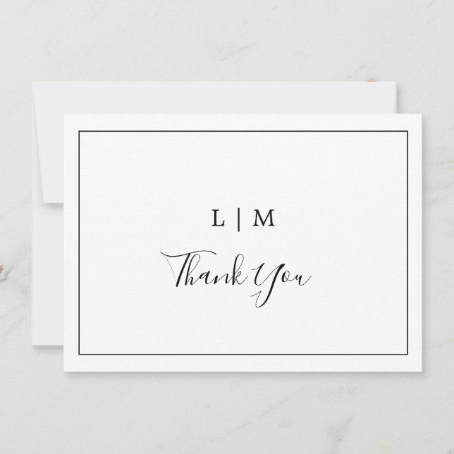 Carte De Remerciements Monogramme noir et blanc simple Mariage élégant (Devant)