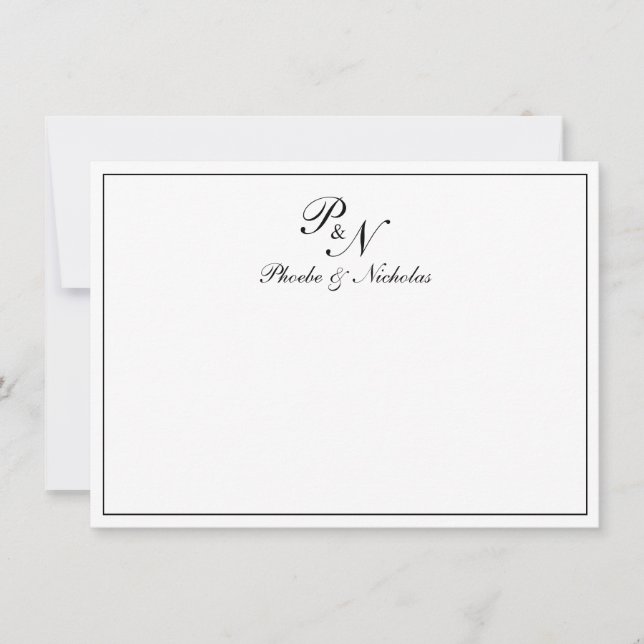 Carte De Remerciements Monogramme noir traditionnel Mariage officiel (Devant)