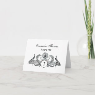 Carte De Remerciements Monogramme Paons Vintage