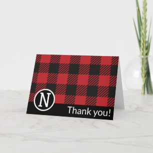 Carte De Remerciements Monogramme personnalisé de buffle rouge et noir