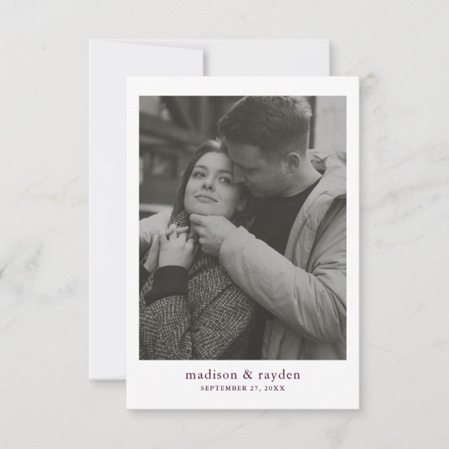 Carte De Remerciements Monogramme photo minimaliste chic bourguignon Mari (Devant)