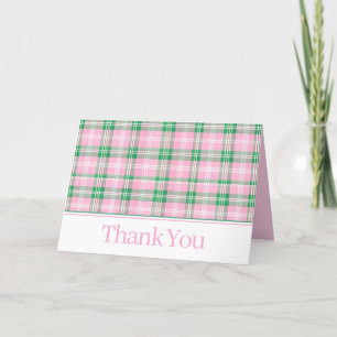 Carte De Remerciements Monogramme rose et vert preppy