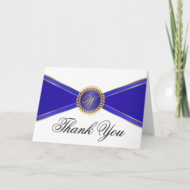 Carte De Remerciements Monogramme Royal Blue Elegance (Devant)