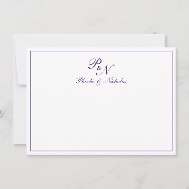 Carte De Remerciements Monogramme royal violet traditionnel Mariage offic (Devant)
