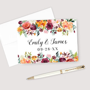 Carte De Remerciements Monogramme Rustique Bourgogne rose Automne Floral 
