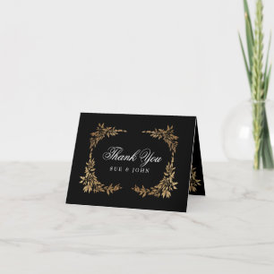 Carte De Remerciements Monogramme traditionnel Noir Crest Mariage classiq